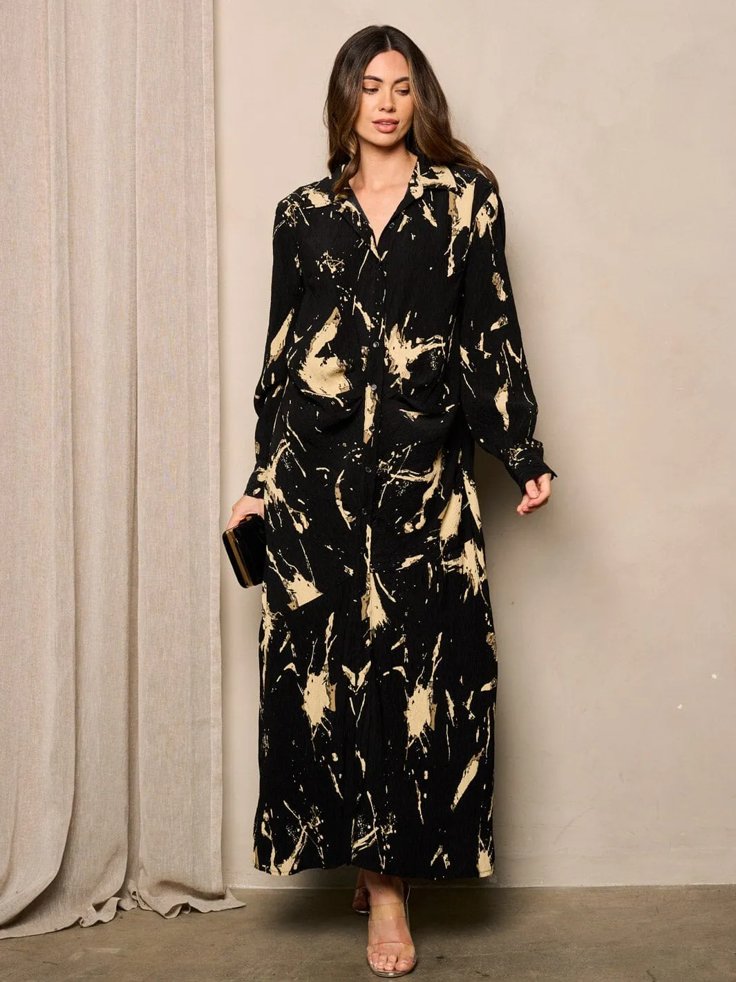 WOMEN'S LONG SLEEVE BUTTON UP LOOSE FIT MAXI DRESS