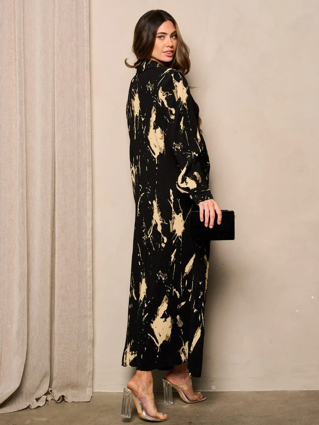 WOMEN'S LONG SLEEVE BUTTON UP LOOSE FIT MAXI DRESS