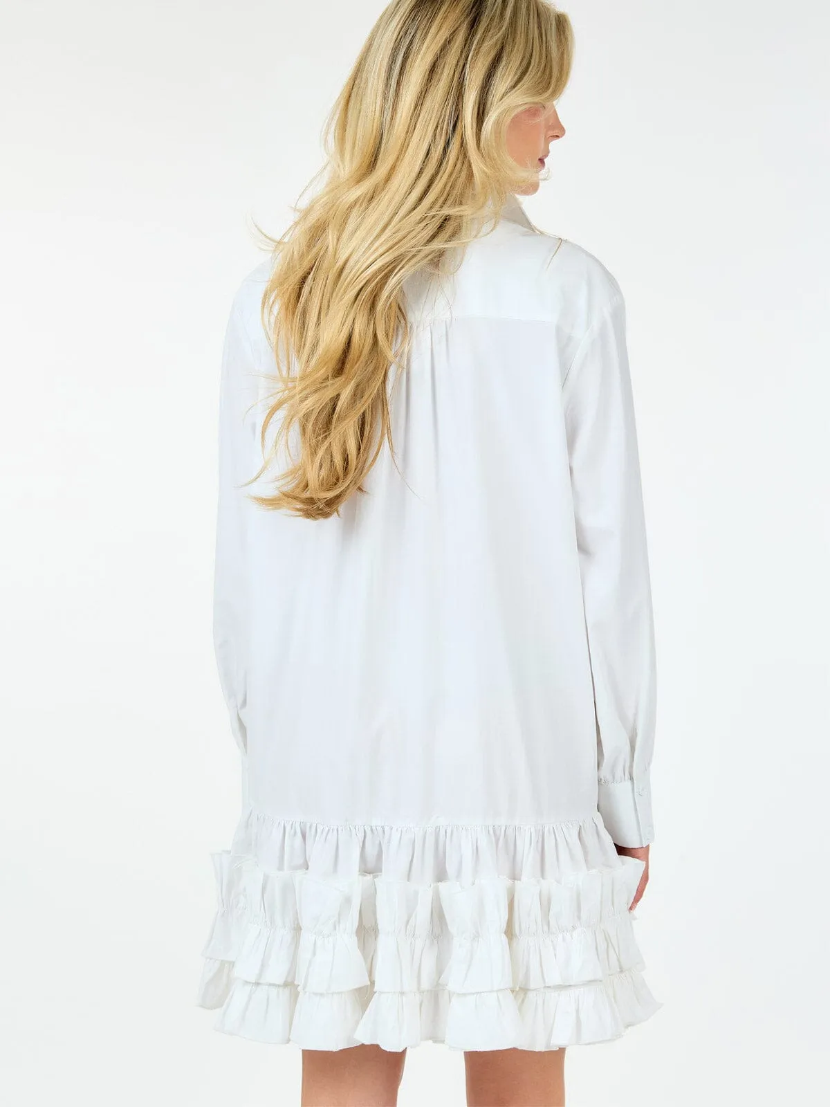 WOMEN'S LONG SLEEVE BUTTON UP RUFFLE BOTTOM HEM TUNIC MINI DRESS