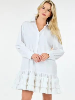 WOMEN'S LONG SLEEVE BUTTON UP RUFFLE BOTTOM HEM TUNIC MINI DRESS