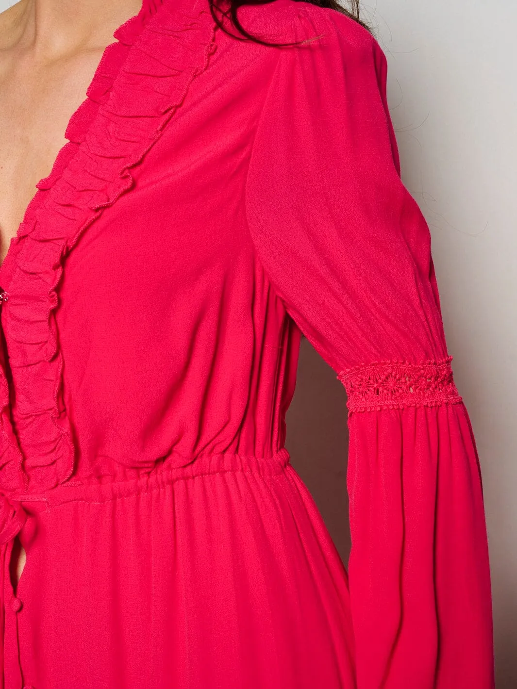 WOMEN'S LONG SLEEVE BUTTON UP TIERED MAXI DRESS