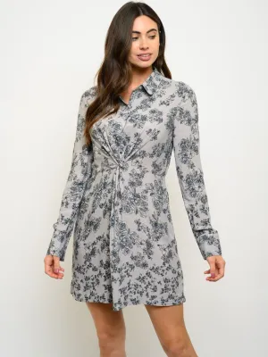 WOMEN'S LONG SLEEVE FLORAL BUTTON UP DRESS