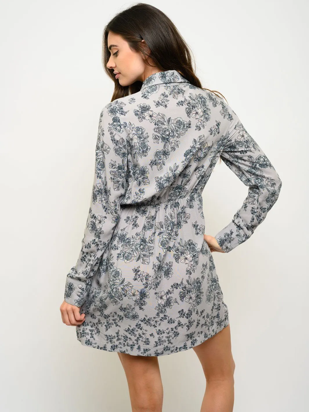 WOMEN'S LONG SLEEVE FLORAL BUTTON UP DRESS