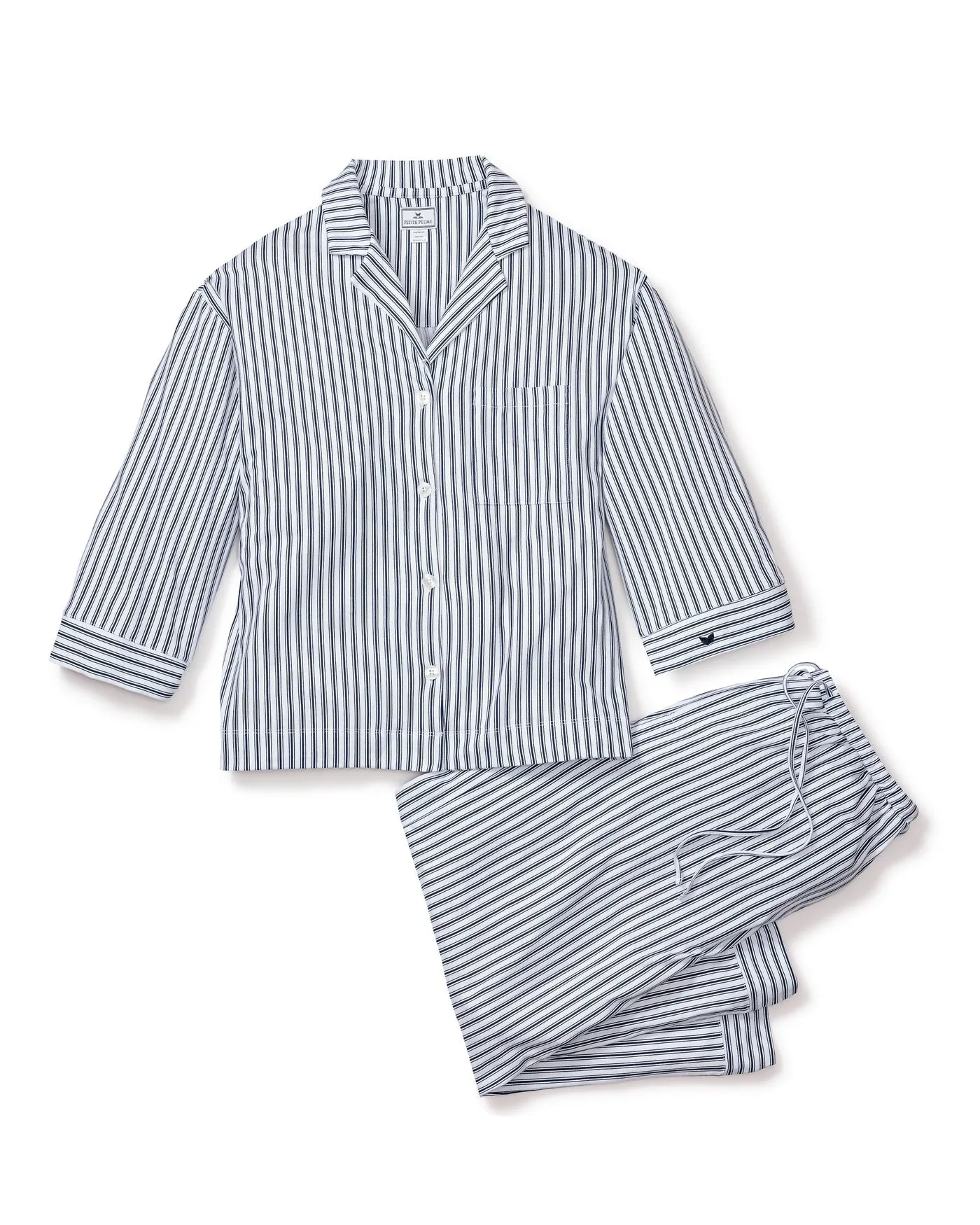 Women's Navy Ticking Olivia Wide Leg Pima Pajama Set