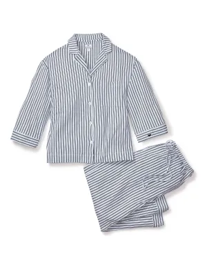 Women's Navy Ticking Olivia Wide Leg Pima Pajama Set