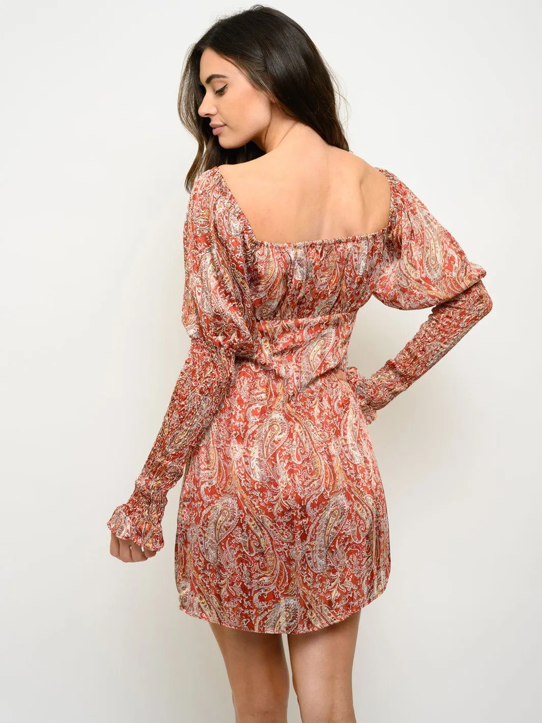 WOMEN'S PAISLEY SHIMMER BUTTON UP DRESS