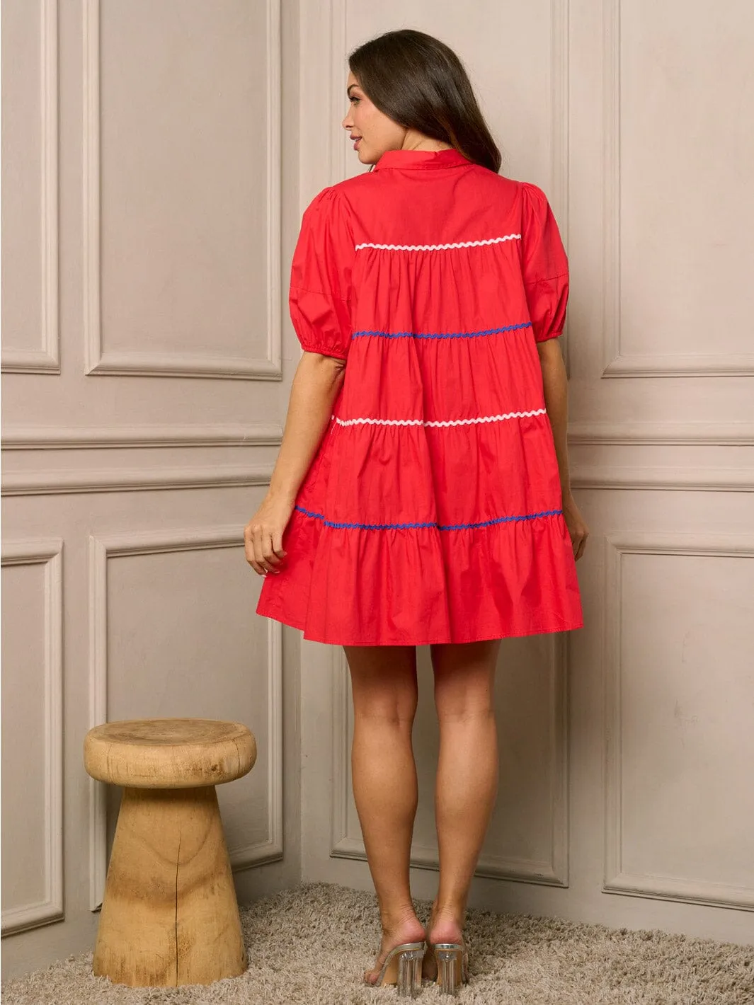 WOMEN'S SHORT PUFF SLEEVE BUTTON UP TUNIC MINI DRESS