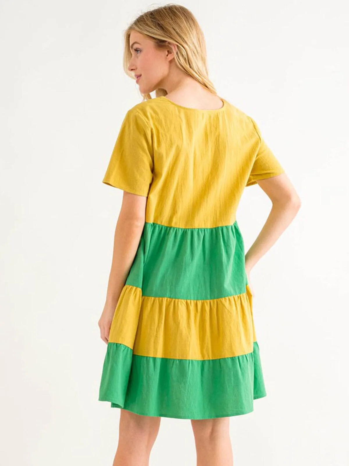 WOMEN'S SHORT RUFFLE SLEEVE POCKETS BUTTON UP TUNIC MINI DRESS