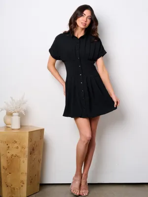 WOMEN'S SHORT SLEEVE BUTTON UP FIT & FLARE MINI DRESS