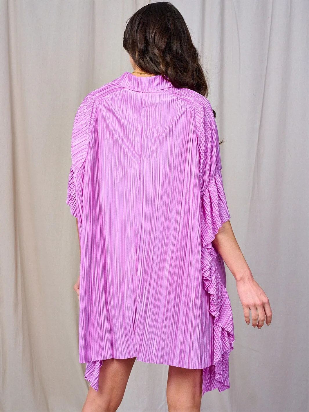 WOMEN'S SHORT SLEEVE BUTTON UP RUFFLE TUNIC MINI DRESS