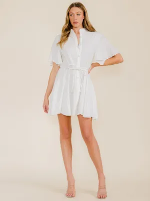 WOMEN'S SHORT SLEEVE SELF TIE BUTTON UP MINI DRESS