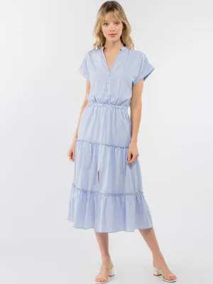 WOMEN'S SHORT SLEEVE V-NECK TIERED MIDI DRESS