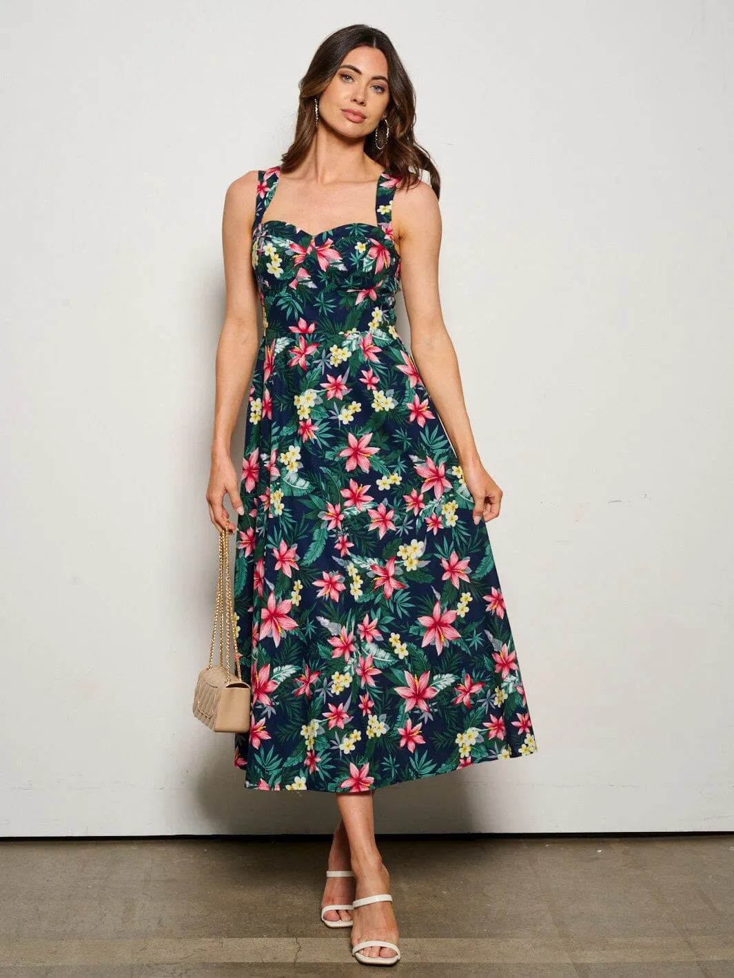 WOMEN'S SLEEVELESS FIT & FLARE FLORAL MAXI DRESS