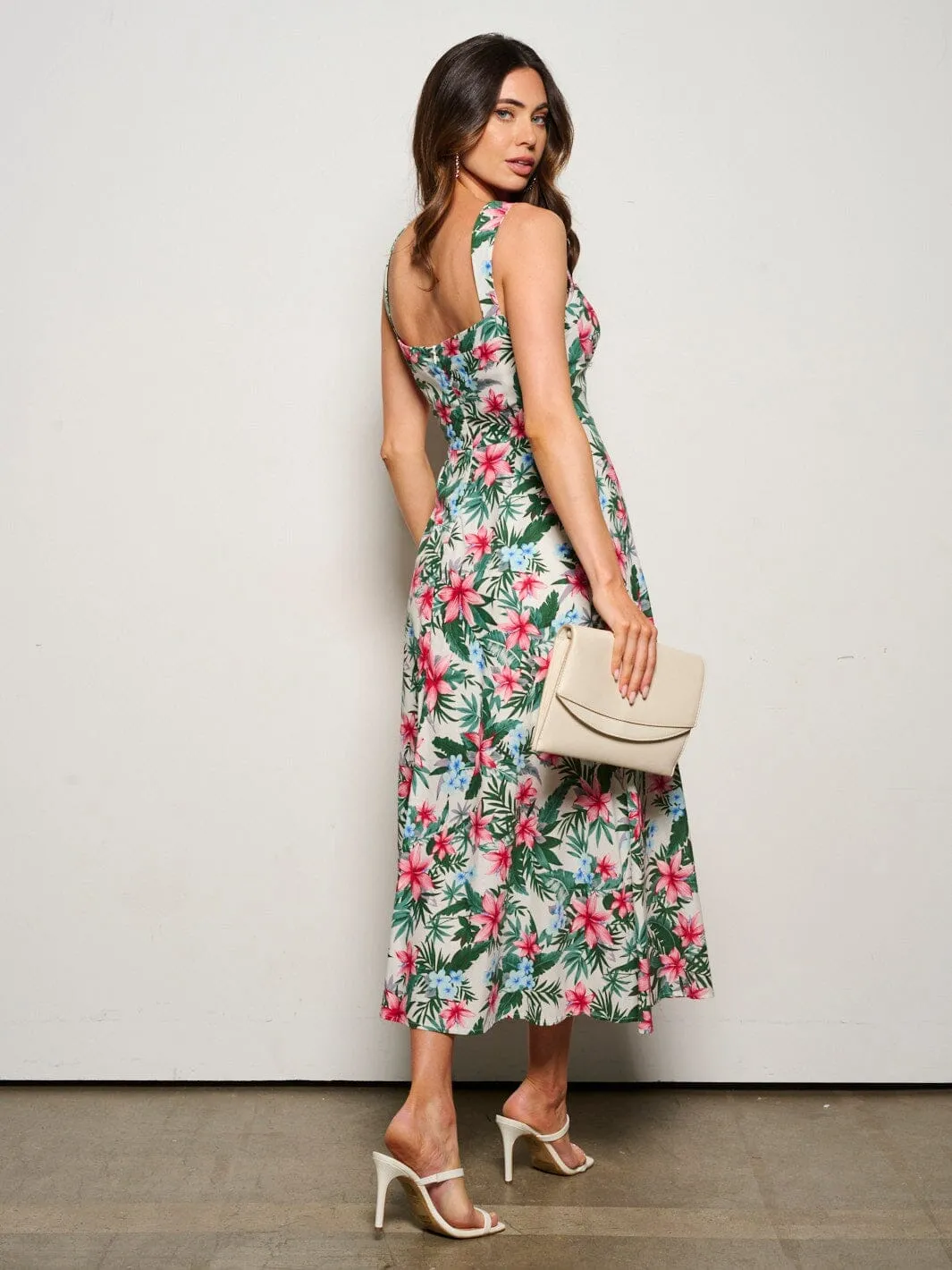 WOMEN'S SLEEVELESS FIT & FLARE FLORAL MAXI DRESS