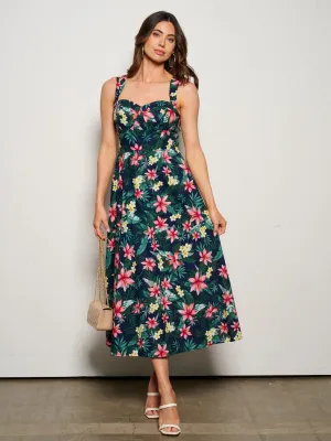 WOMEN'S SLEEVELESS FIT & FLARE FLORAL MAXI DRESS