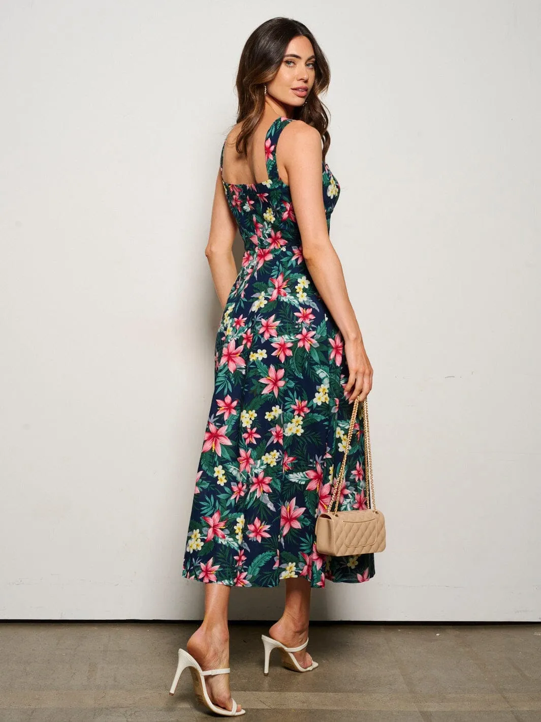 WOMEN'S SLEEVELESS FIT & FLARE FLORAL MAXI DRESS