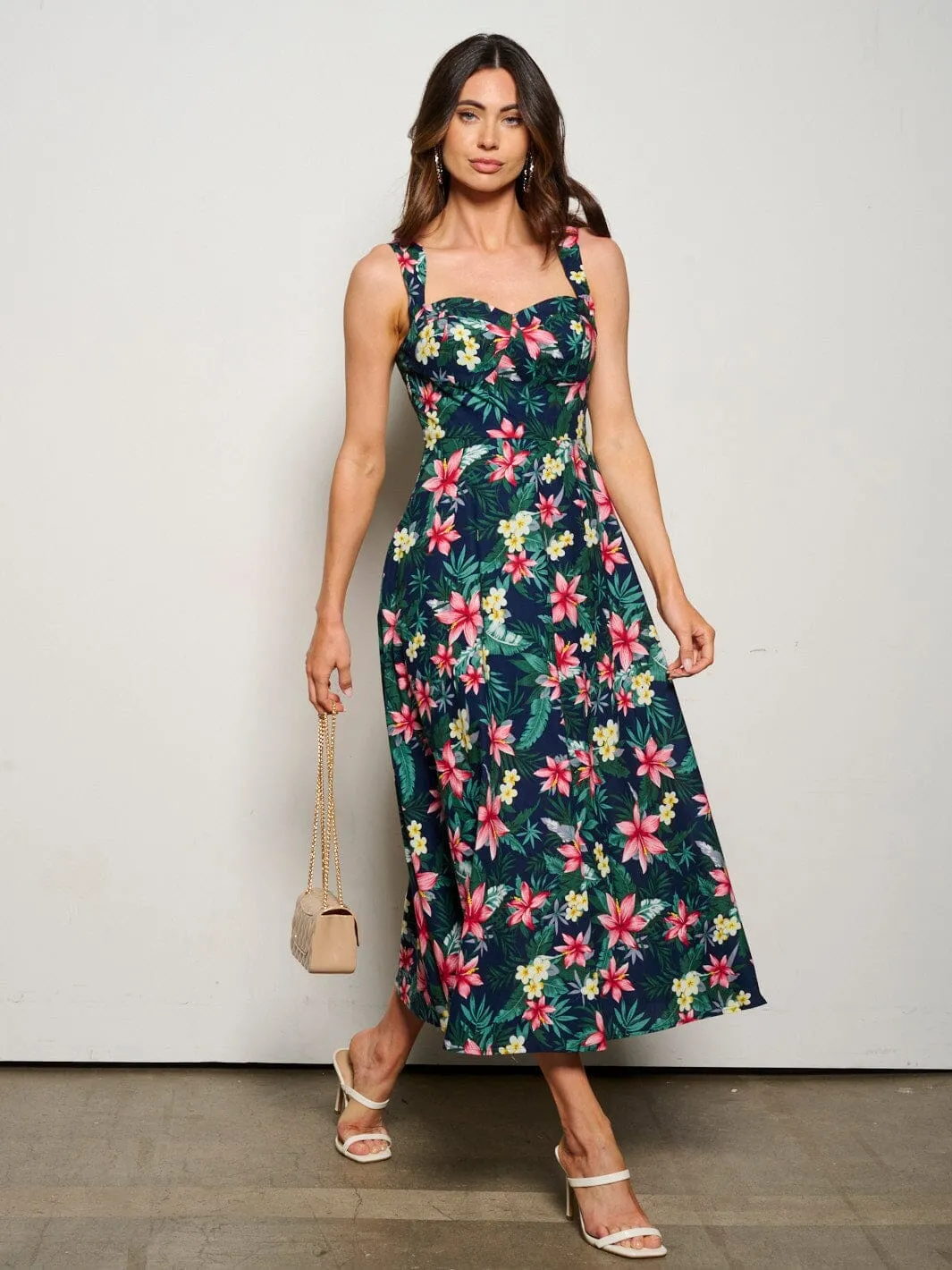 WOMEN'S SLEEVELESS FIT & FLARE FLORAL MAXI DRESS