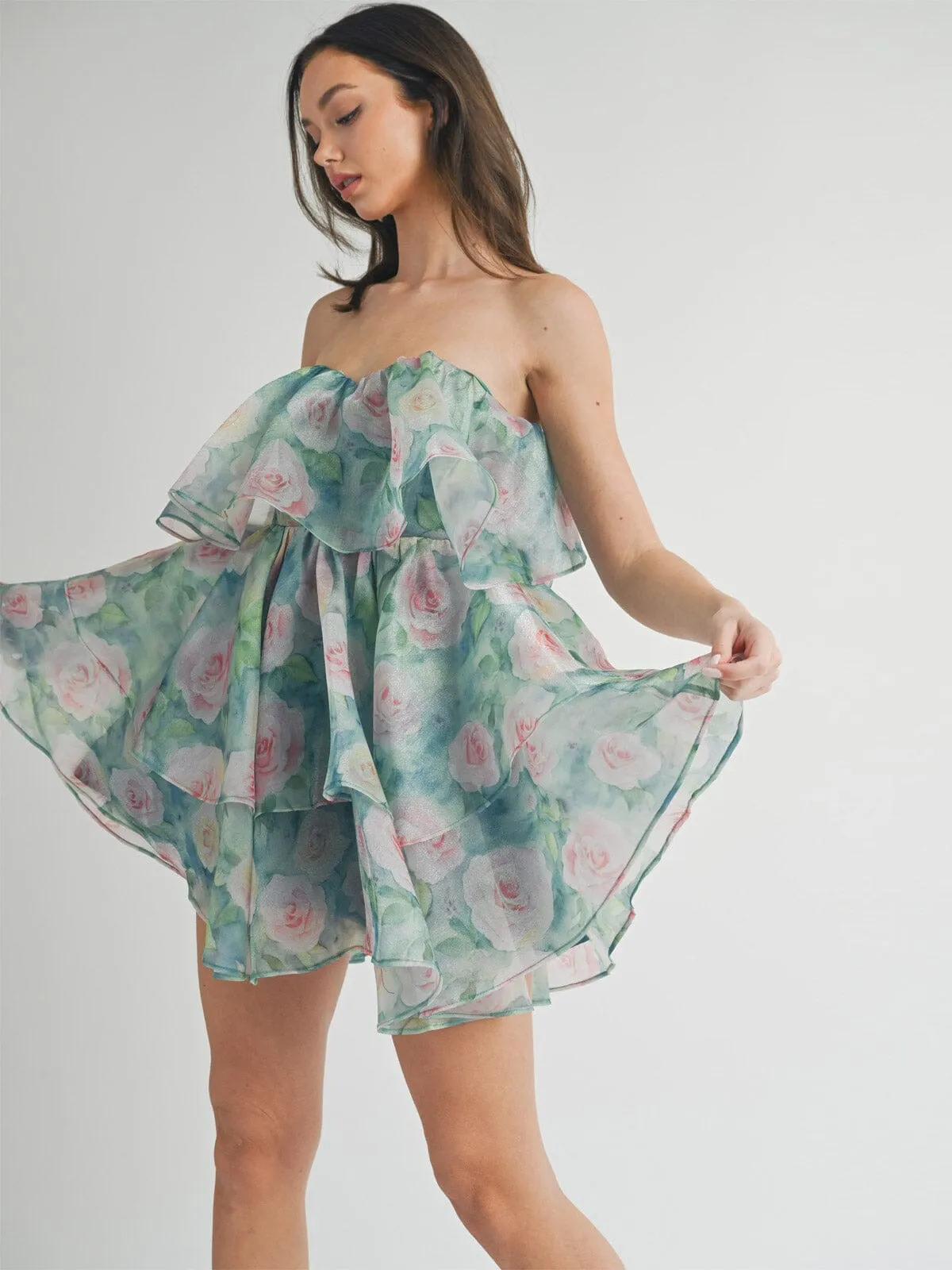 WOMEN'S SLEEVELESS FIT & FLARE TIERES FLORAL MINI DRESS
