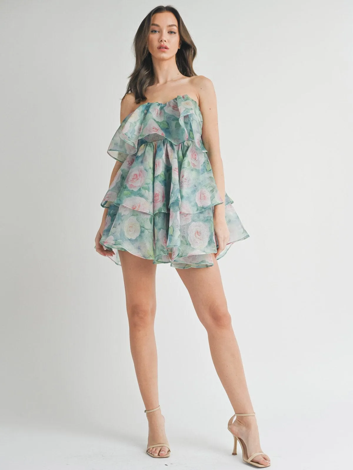 WOMEN'S SLEEVELESS FIT & FLARE TIERES FLORAL MINI DRESS