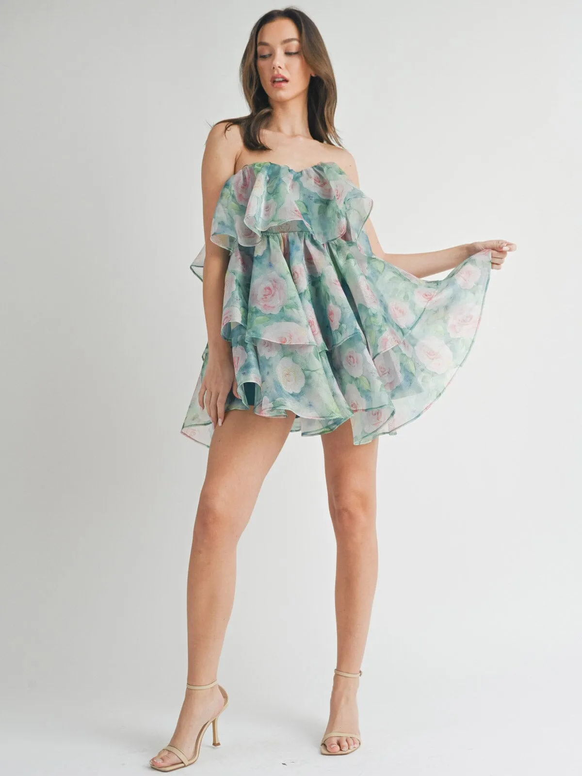 WOMEN'S SLEEVELESS FIT & FLARE TIERES FLORAL MINI DRESS