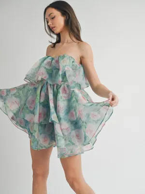 WOMEN'S SLEEVELESS FIT & FLARE TIERES FLORAL MINI DRESS