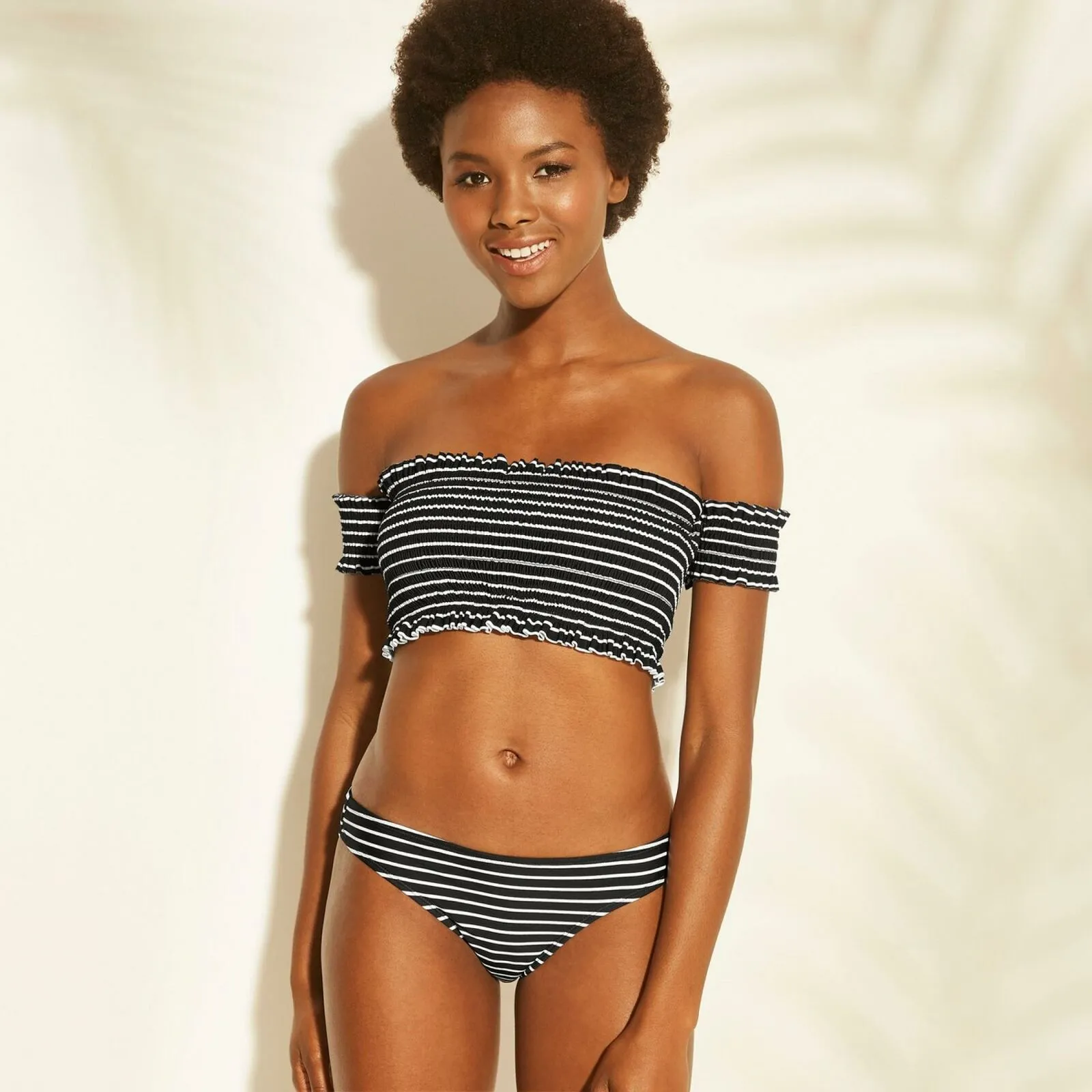 Xhilaration Smocked Underwire Off The Shoulder Bikini Top Black XS