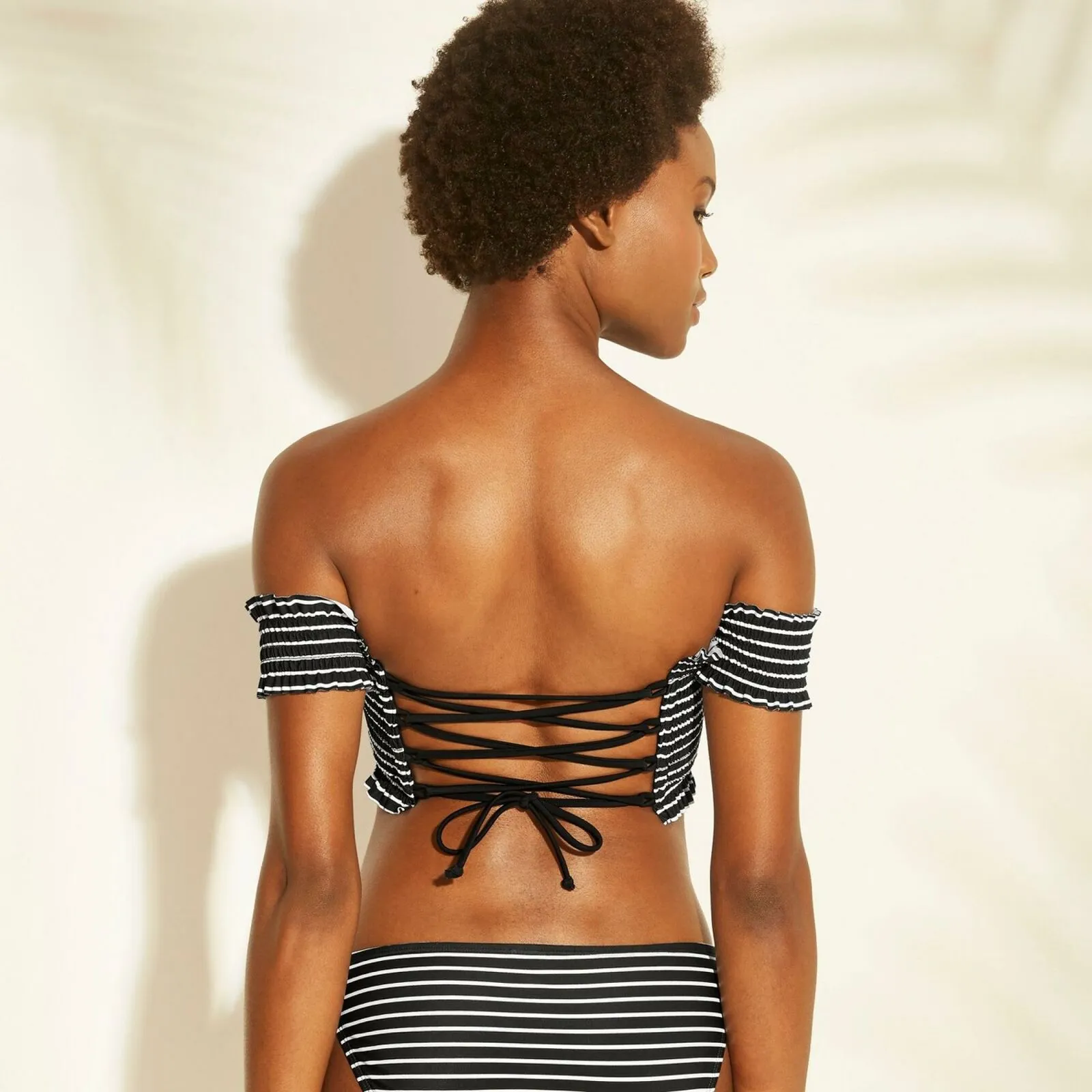 Xhilaration Smocked Underwire Off The Shoulder Bikini Top Black XS